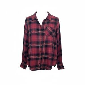 Westport Plaid Tunic Top Tab Sleeve Button Front Fall Metallic Plus Size 1X